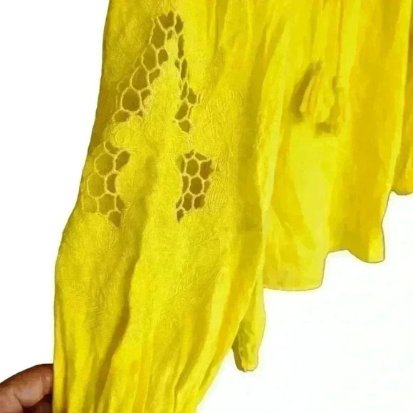 NWOT Charter Club Yellow Linen Embroidered Peasant Top - Picture 2 of 7